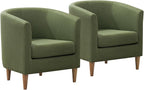 Accent Barrel Chairs Set of 2, Modern Comfy Living Room Chairs with Armrest Small Reading Chair with Cozy Soft Padded for Bedroom Reception Room Cafe, Green