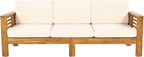 Christopher Knight Home Havets 3 Pieces Outdoor Acacia Furniture Set, Slat Panel Couch, Spacious Seating Armchair, 6" Thick Cushions Sofa and Coffee Table Set for Backyard Garden Balcony, Teak+Beige