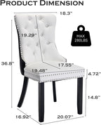 Leather Upholstered Dining Chairs Set of 6, Modern Style Kitchen Side Chairs with Nailhead Trim and Wood Leg, Metal Pulling Ring for Dining Room Living Room(Black&White,Set of 6)