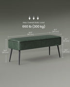 VASAGLE EKHO Collection - Bench for Entryway Bedroom, Synthetic Leather with Stitching, Ottoman Bench with Steel Legs, Living Dining Room, Mid-Century Modern, Loads 660 lb, Forest Green ULOM076C01