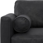SIMPLIHOME Morrison Accent Chair - 43 inch Wide Upholstered Top Grain Genuine Leather Mid-Century Modern Arm Chair with Solid Wood Frame in Lead Black, for Living Room with 2 Bolster Pillows