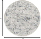 RUGGABLE Washable Vintage Area Rug – Sarrah Blue Quartz 6 ft Round, Stain-Resistant, Non-Slip – Medium Machine Washable Rugs for Living Room, Bedroom, Hallway, Entryway & Office–with Standard Pad