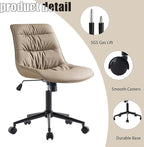 Rowill Leather Office Chair, Ergonomic Armless Desk Chair with Waterproof Cushion & Slient Wheels & SGS-Certified Class 3 Explosion-Proof Gas Lift, Ideal for Home Office, Study and Vanity(Khaki)