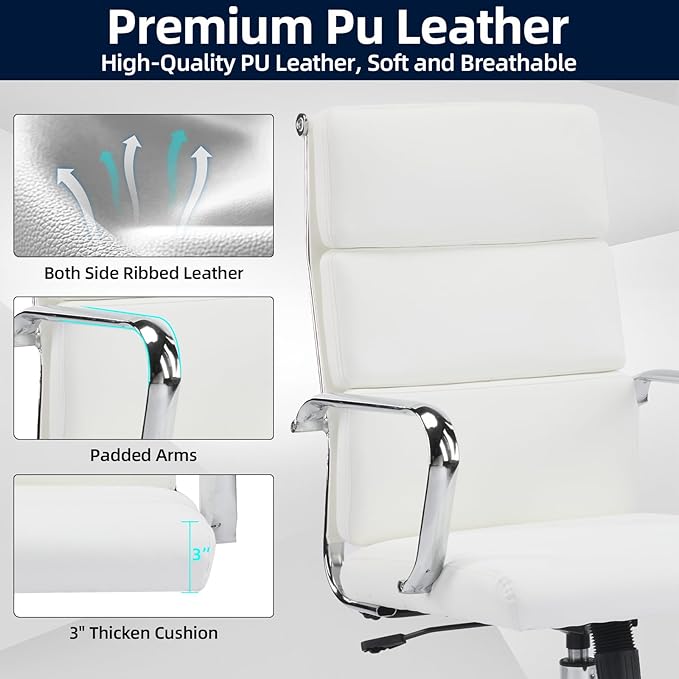 Office Chair, Ergonomic Adjustable Desk Chair, Mid Back Executive Comfortable Leather Lumbar Support Home Computer Chair with Padded Seat Swivel Wheels