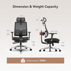 Newtral Office Chair Ergonomic with Footrest, Auto-Following Lumbar Support, High Back Desk Chair with 4D Armrest,136° Tilt Lock, Adjustable Seat Depth & Height (5D Headrest+Aluminum Base, Black)