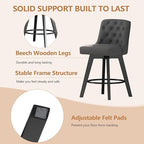MINCETA Bar Stools Set of 3, PU Leather Barstools, 26 Inch Upholstered Counter Stools with Low Tufted Back and Footrest, Swivel Counter Height Barstools for Kitchen Island Home Bar Dark Gray