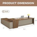 Premium Executive Desk, Modern L Shape Office Executive Desk with Drawers, Lockable Storage & Cable Management (Champagne Wood Grain+Beige/Right,79" L*63" W*30" H)