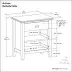 SIMPLIHOME Artisan Bedside Table - 24 inch Wide Solid Wood Nightstand Table in Autumn Brown, Transitional Bedside Stand for Bedroom with Drawer and Open Shelf for Storage