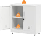 Metal Storage Cabinet with Locking Doors and Adjustable Shelf, Small Lockable Sideboard Buffet Cabinet for Home, Office, Entryway, Hallway, Living Room, Kitchen and Dining Room (White)
