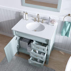 Hanover 36 Set Includes w, Blue Callimont 36'' Vanity Sink Combo for Bathroom, Powder Room | Pre-Assembled 1 Door, 3 Drawers | Accent Mirror| Artificial Stone Countertop Cabinet, 36 inches