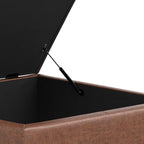 SIMPLIHOME Gabbie 36 inch Wide Contemporary Square Square Coffee Table Storage Ottoman in Distressed Saddle Brown Vegan Faux Leather, Assembled, for The Living Room, Entryway and Family Room