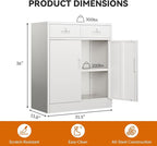 BESFUR Metal Storage Cabinet with 2 Lockable Drawers and 2 Lockable Doors, 36" H White Locking Storage Cabinet with Adjustable Shelf, Metal Cabinet for Home Office, Garage,School, Utility Room