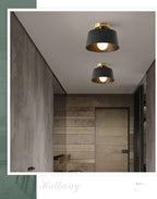 Ceiling Light Fixture, Hallway Ceiling Light with Gold Plate and Matte Black Shade, Modern Simple Style Porch Light Fixtures Semi Flush Mount (Black)