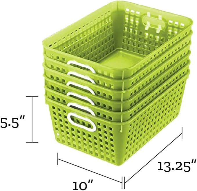 Really Good Stuff Large Plastic Book Baskets, 13" x 10" x 5" - 12 Pack, Green - Classroom Library Organizer, Toy Storage, Multi-Purpose Organizer Basket