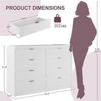 FURSUN Fluted 8 Drawers Dresser for Bedroom, 55" Wide Wooden Dresser with Metal Handle, Curved Profile Design, Modern Storage Organizer for Bedroom, Hallway (White)