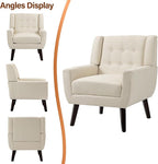 Accent Chairs Set of 2, Modern Fabric Armchairs for Living Room, Comfy Upholstered Arm Chairs Tufted for Indoor Bedroom Office Room (White)