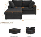 Cloud Couch Modular Sectional Sofa with Storage Ottoman,L Shaped Couch for Living Room,80.3" inch Down Filled 3 Seater Convertible Sectional Sofas for Office Apartment (Black)