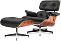 Top Black Grain Leather, Mid Century Chaise Lounge Chair and Ottoman, Modern Chair Classic Design, Palisander Wood, Heavy Duty Base Support for Living Room Office