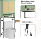 Rattan Over The Toilet Storage Cabinet, Bathroom Organizers and Storage Over Toilet with Rattan Door and Metal Stand, Tall Storage Shelves Above Toilet, Wood Rack for Restroom, Laundry, Foam Green