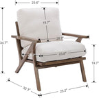 Wahson Mid Century Chair, Upholstered Accent Armchair, with Wood Frame and Removable Linen Cushions, Leisure Slipper Chair for Living Room/Bedroom, Cream