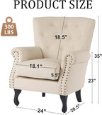 Modern Accent Chair Set of 2, Mid-Century PU Leather Armchair with Solid Wood Legs, Single Sofa Chair for Living Room, Bedroom, Leisure Room, or Reading Room(Ivory White)