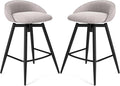 COSTWAY Bar Stools Set of 2, 25" Upholstered Counter Height 360° Swivel Bar Stools w/Backrest & Footrest, Heavy-Duty Metal Frame Armless Breakfast Chairs for Kitchen, Living Room (Set of 2,Grey)