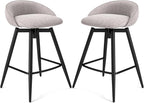 COSTWAY Bar Stools Set of 2, 25" Upholstered Counter Height 360° Swivel Bar Stools w/Backrest & Footrest, Heavy-Duty Metal Frame Armless Breakfast Chairs for Kitchen, Living Room (Set of 2,Grey)