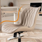 YOUNUOKE Armless Desk Chair Comfy Office Chair with Wheels Home Ergonomic Task Chair Adjustable Computer Chairs Modern Faux Leather Swivel Chair Upholstered Makeup Vanity Chair with Back(Khaki)