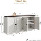 ONBRILL 63 Inches Buffet Cabinet with Storage, Large Sideboard Cabinet with 4 Barn Doors, Adjustable Shelves, Wood Coffee Bar Station for Kitchen, Living Room, Off White