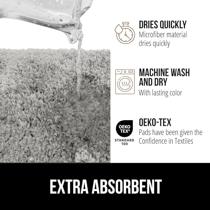 GORILLA GRIP Bathroom Rugs, 42x24, Ultra Soft Absorbent Mat, Thick Plush Bath Rug, Machine Washable, Microfiber Quick Dry, Mats for Shower, Bathtub and Floor, Home Decor Accessories, Light Gray