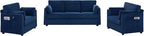 Sofa Set for Living Room Corduroy Couch Sets 3 Seater and Single Chair, Sofas for Apartment and Small Spaces (Blue, Sofa Set)