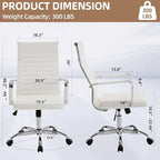 Conference Room Chairs, Ergonomic Executive Office Chair, Ribbed Leather Desk Chair with Lumbar Support, Adjustable Height Mid-Back Swivel Chair with Padded Seat