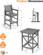 5 Pieces Adirondack Bar Chairs Set, HDPE Patio Bar Height Table and Chairs, Tall Adirondack Outdoor Bar Stools Set, HDPE Patio Bar Table Sets Furniture for Balcony, Garden, Pool, Smoke Gray