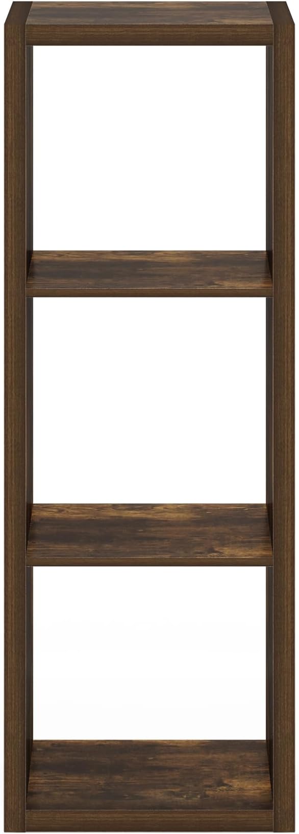 Furinno Cubicle Book Shelf, 3-Cube Thick Frame Bookshelf, Horizontally & Vertically Reversible Bookcase with Open Back, 14.6 x 15.9 x 44, for Living Room, Bedroom, Home Office, Amber Pine