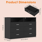 Bigbiglife Dresser for Bedroom, 6 Drawer Dresser with Charging Station and Led Light, Modern Chest of Drawers for Bedroom, Living Room,Black