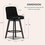 MINCETA Bar Stool, 30 Inch Upholstered Barstool with Low Tufted Back and Footrest, Swivel Counter Height Barstool for Kitchen Island Home Bar Performance Fabric Black