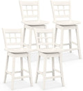 COSTWAY Swivel Bar Stools Set of 4, 24.5 Inch Counter Height Bar Chairs w/Hollow Backrest & Contoured Seat, Wooden Barstools w/Footrest for Kitchen Island, Pub, Bistro, Cafe (4, White)