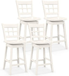 COSTWAY Swivel Bar Stools Set of 4, 24.5 Inch Counter Height Bar Chairs w/Hollow Backrest & Contoured Seat, Wooden Barstools w/Footrest for Kitchen Island, Pub, Bistro, Cafe (4, White)
