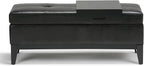 SIMPLIHOME Oregon 42 inch Wide Contemporary Rectangle Storage Ottoman Bench with Tray in Midnight Black Vegan Faux Leather, Assembled, For the Living Room, Entryway and Family Room