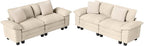 L-Shaped Cloud Modular Sofa Set, 4-Piece Double Loveseat Sectional w/Deep Seat & Removable Arms, Plush Chenille for Living Room - Beige