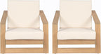 Christopher Knight Home Galio Set of 2 Acacia Wood Lounge Chair Outdoor, Wooden Patio Armchair for Lounging, Patio Furniture Single Sofa Chair Set, Comfy Reading Chair with Cushion, Light Teak+Beige
