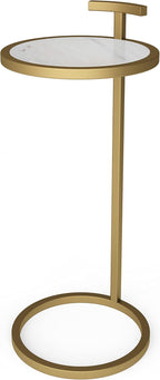 SIMPLIHOME Brook Contemporary 10 Inch Wide Metal C Side Table in White / Gold, For the Living Room and Bedroom