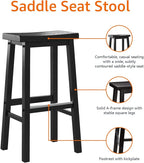 Amazon Basics Solid Wood Saddle-Seat Kitchen Counter Barstool with Footrest, Easy Assembly - 29-Inch Height - Black - Set of 2