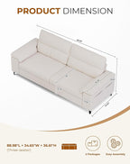 88.97" Modern Couches for Living Room, Deep Seat Sofa with 8”Cushion, Comfy 2-Seater Chenille Loveseat Sofa with Convertible Armrest, Removable Sofa Cover, High Leg (Beige)