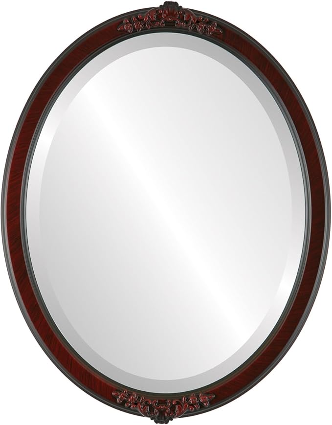 OVALCREST Oval Beveled Wall Mirror for Home Decor - Athena Style - Vintage Cherry - 18" x 14" Outside Dimensions