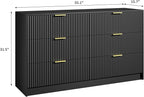 6 Drawers Fluted Dresser for Bedroom, 55" Wide Wooden Dresser with Deep Drawers, Large Floor Chest of Drawers, Modern Long TV Stand, Storage Cabinet Side Table, Black