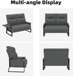 Faux Leather Loveseat, Upholstered Loveseat with Side Tray Table & Storage Pocket, Small Loveseat for Living Room, Modern 2 Seater Sofa Couch for Small Spaces, Bedroom, Gray