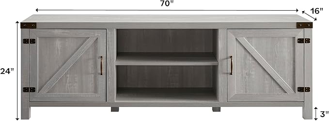 Walker Edison Georgetown Modern Farmhouse Double Barn Door TV Stand for TVs up to 80 Inches, 70 Inch, Stone Grey