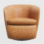 Pemberly Row Genuine Italian Leather Brown Swivel Club Chair (Two Pack)