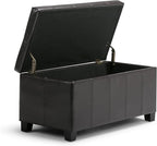 SIMPLIHOME Dover 36 inch Wide Contemporary Rectangle Storage Ottoman Bench in Tanners Brown Vegan Faux Leather, Assembled, For the Living Room, Entryway and Family Room